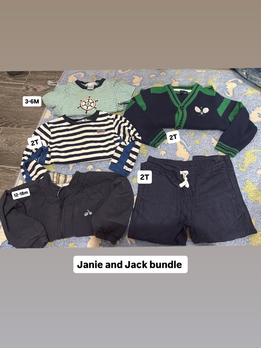 Janie and Jack Navy, Green & White Kids Sweater and Shorts Set
